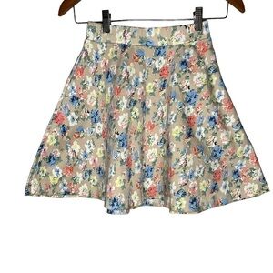 Iris beige Floral cotton blend mini skater skirt Sz XS